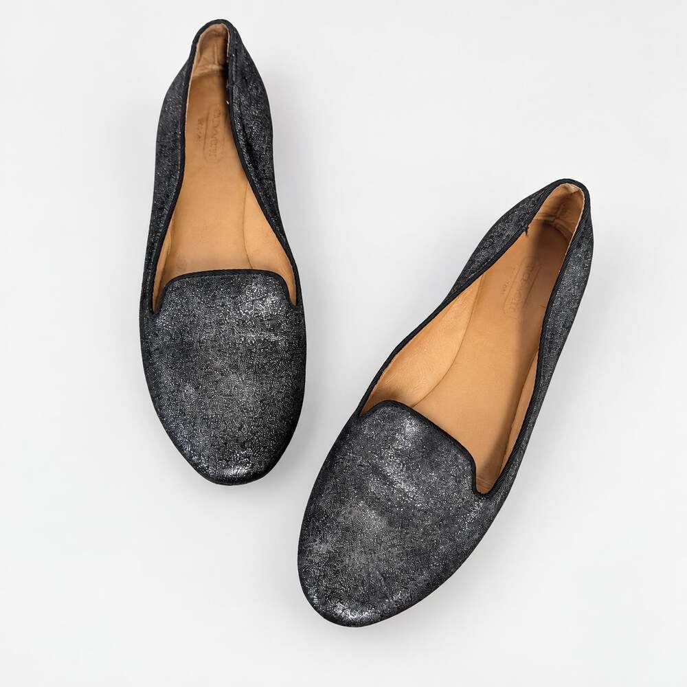 Coach Caitlin Gunmetal Metallic Leather Smoking Loafers 8B
